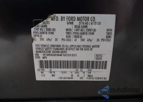 2015 Ford Explorer Xlt from USA, damaged, VIN 1FM5K8D84FGC01331